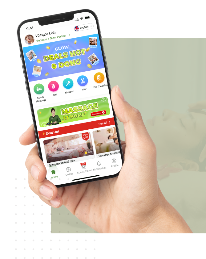 ภาพหน้าจอหน้าแรกของแอป Glow ที่มีปุ่ม “Become a Partner” สำหรับคำแนะนำการสมัครเป็นพาร์ทเนอร์ของ Glow